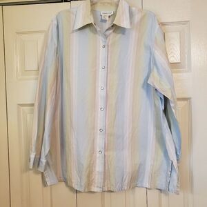 1X COLDWATER CREEK PASTEL STRIPED BUTTON FRONT LONG SLEEVE TOP XXL